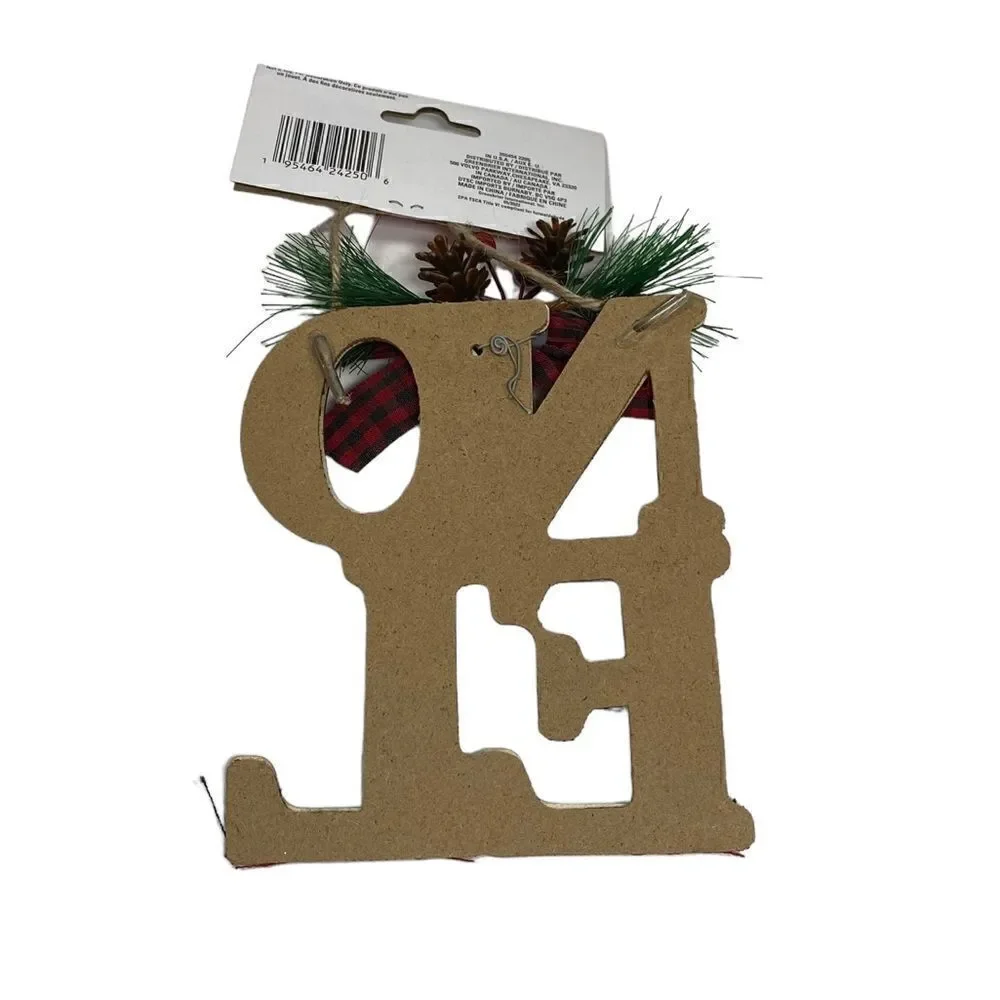 NWT Plaid Rustic Farmhouse Christmas Holiday Wood Framed Ornament Snow Hope Noel